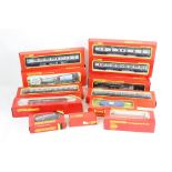 12 Boxed Horny OO gauge items of rolling stock to include R401 Operating Mail Coach Set, R738