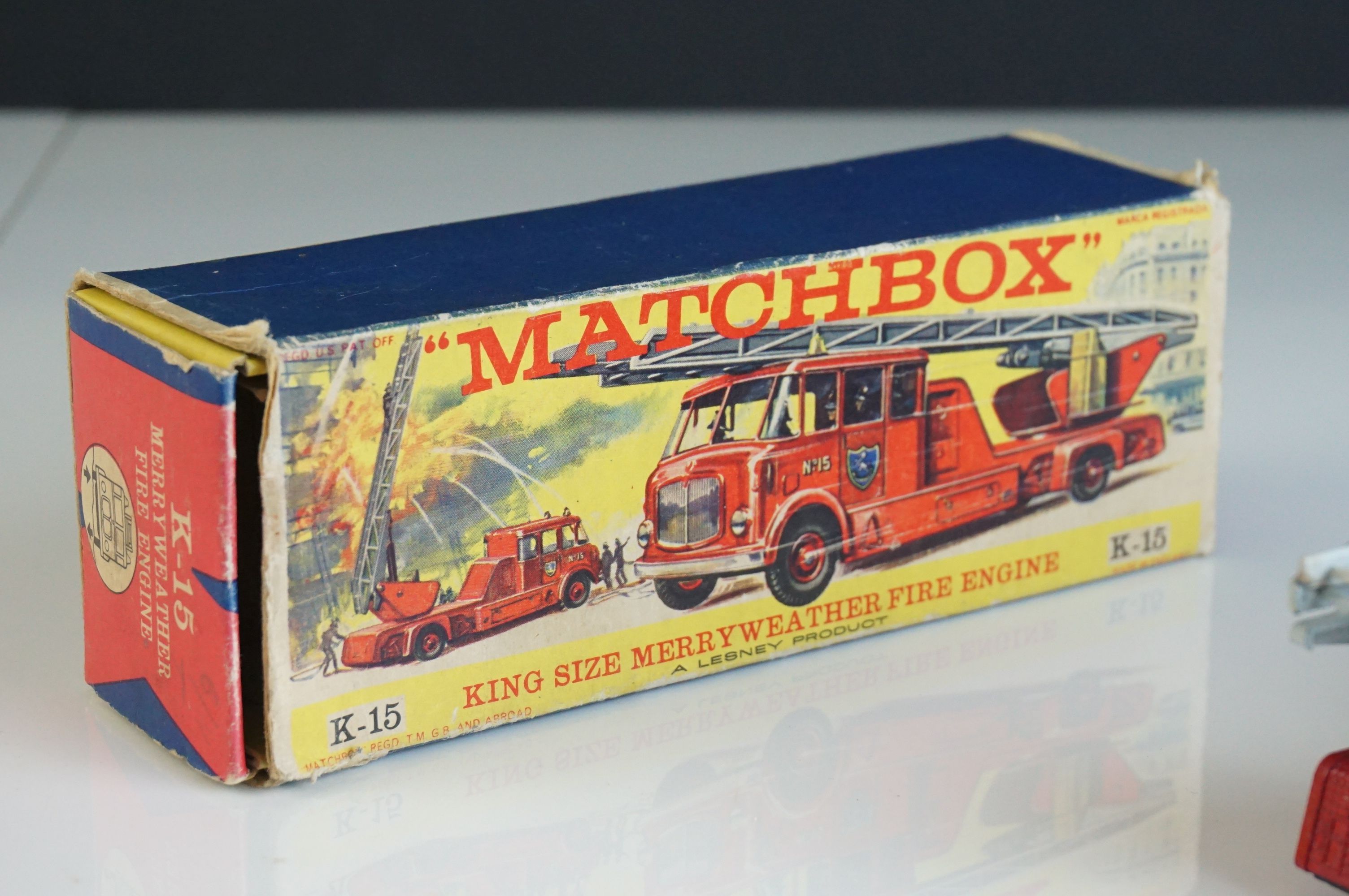 Boxed Matchbox K15 King Size Merryweather Fire Engine diecast model in vg condition with minimal - Image 6 of 8