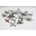 12 Original play worn Dinky diecast model planes to include 706 Viscount, 3 x Seaplane, York etc