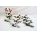 Eight Dinky diecast model planes to include Junkers JU87B Stuka in reproduction box, Spitfire