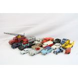 15 mid 20th C play worn diecast models to include Corgi, Dinky & Matchbox Lesney featuring Corgi