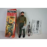 Boxed Palitoy Action Man Solider figure, with hat and weapon, hands are grubby, good head, with