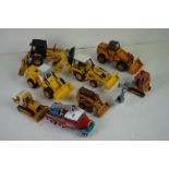 Group of eight loose diecast commercial vehicle models, diggers, crane etc, to include Conrad, Corgi