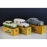 Three boxed Dinky diecast models to include 253 Daimler Ambulance, 150 Rolls Royce Silver Wraith