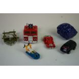 Six playworn original Hasbro Takara Transformers and Go Bot toys. consisting of Optimus Prime, Sea