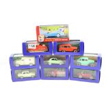 Eight boxed / cased Moulinsart en voiture Tin Tin diecast models plus a cased Spirou et Fantasio