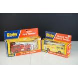 Two boxed Dinky Die Cast Toys, 263 Airport Fire Rescue Tender & 266 ERF Fire Tender, some wear to