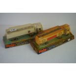 Two boxed Dinky 945 AEC Fuel Tanker diecast models to include ESSO & Chevron, diecast excellent,