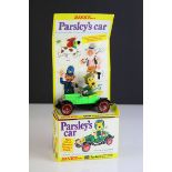 Boxed Dinky 477 Parsley's Car Morris Oxford Bull Nosed diecast model in green, complete with inner
