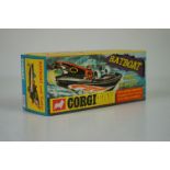 Boxed Corgi 107 Batman Batboat and Trailer model complete with both Batman & Robin figures, Corgi