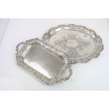 German silver oval tray, repousse floral and foliate decoration to border, engraved floral and
