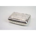 George III silver snuff box of curved rectangular form, the hinged lid and body engraved with