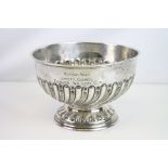 Victorian silver pedestal bowl, gadrooning to lower half of bowl, mirrored decoration to the foot,
