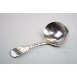 Silver George III caddy spoon, fiddle pattern, initialled terminal, William Bateman I, length approx