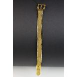 Victorian 9ct yellow gold bracelet in the form of a belt, buckle clasp, textured strap with bead