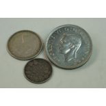 A British King George VI 1937 silver full crown coin together with a Queen Victoria gothic head