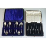 Set of six Edwardian silver Apostle finial teaspoons and sugar tongs, makers A J Bailey,