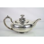 William IV silver teapot, squat form with cast flower forming the finial, makers mark partially