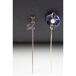 Victorian Bohemian garnet rose metal stick pin, the letter J full set with graduation rose cut