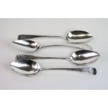 Four George III silver table spoons, old English pattern, initialled terminals, makers John