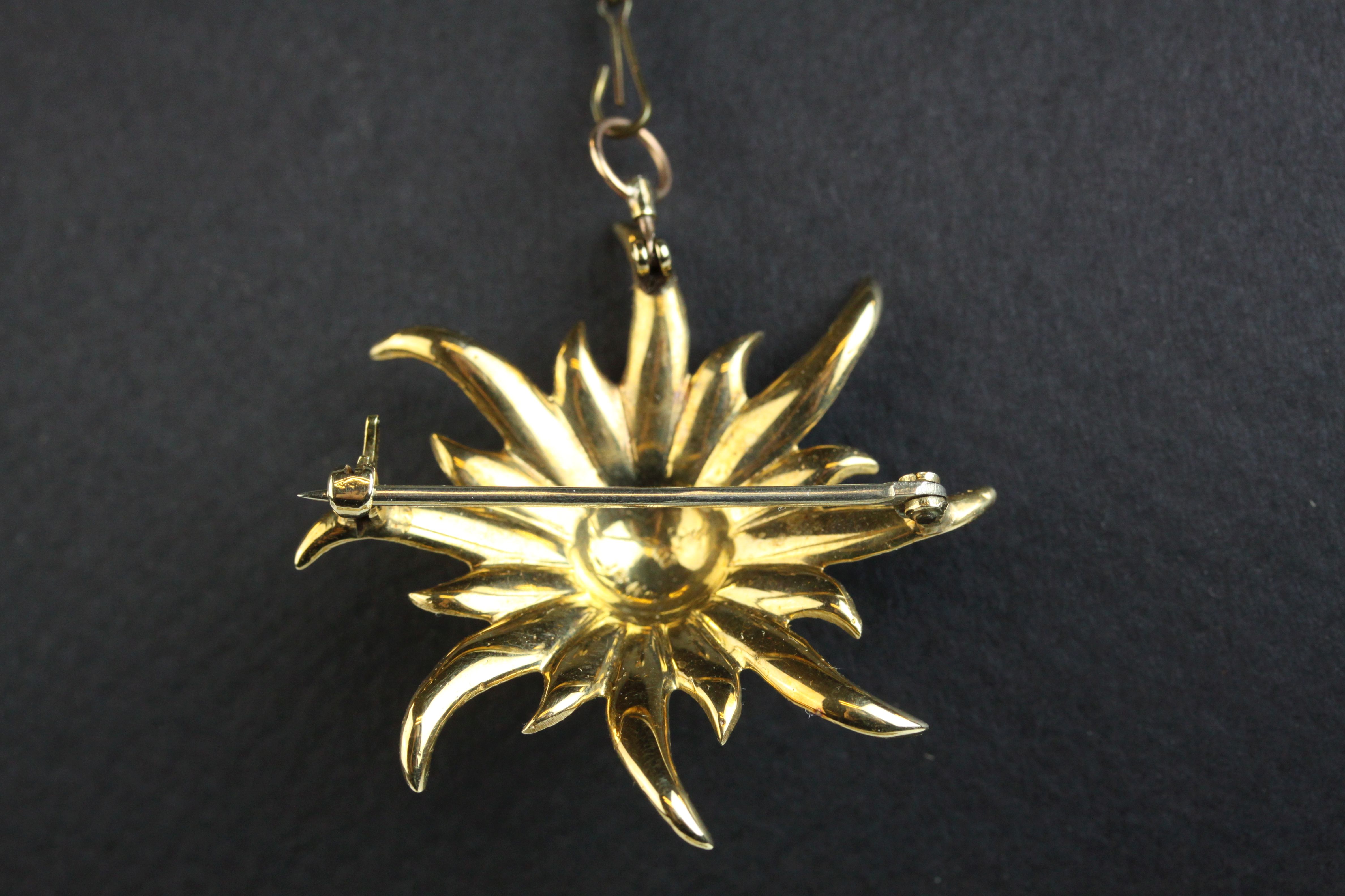 Seed pearl 14ct gold tiered sunburst pendant brooch, full set with seed pearls, later safety - Image 3 of 6