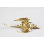 14ct yellow gold brooch modelled as a flying pheasant with a ruby eye, length approx 6cm