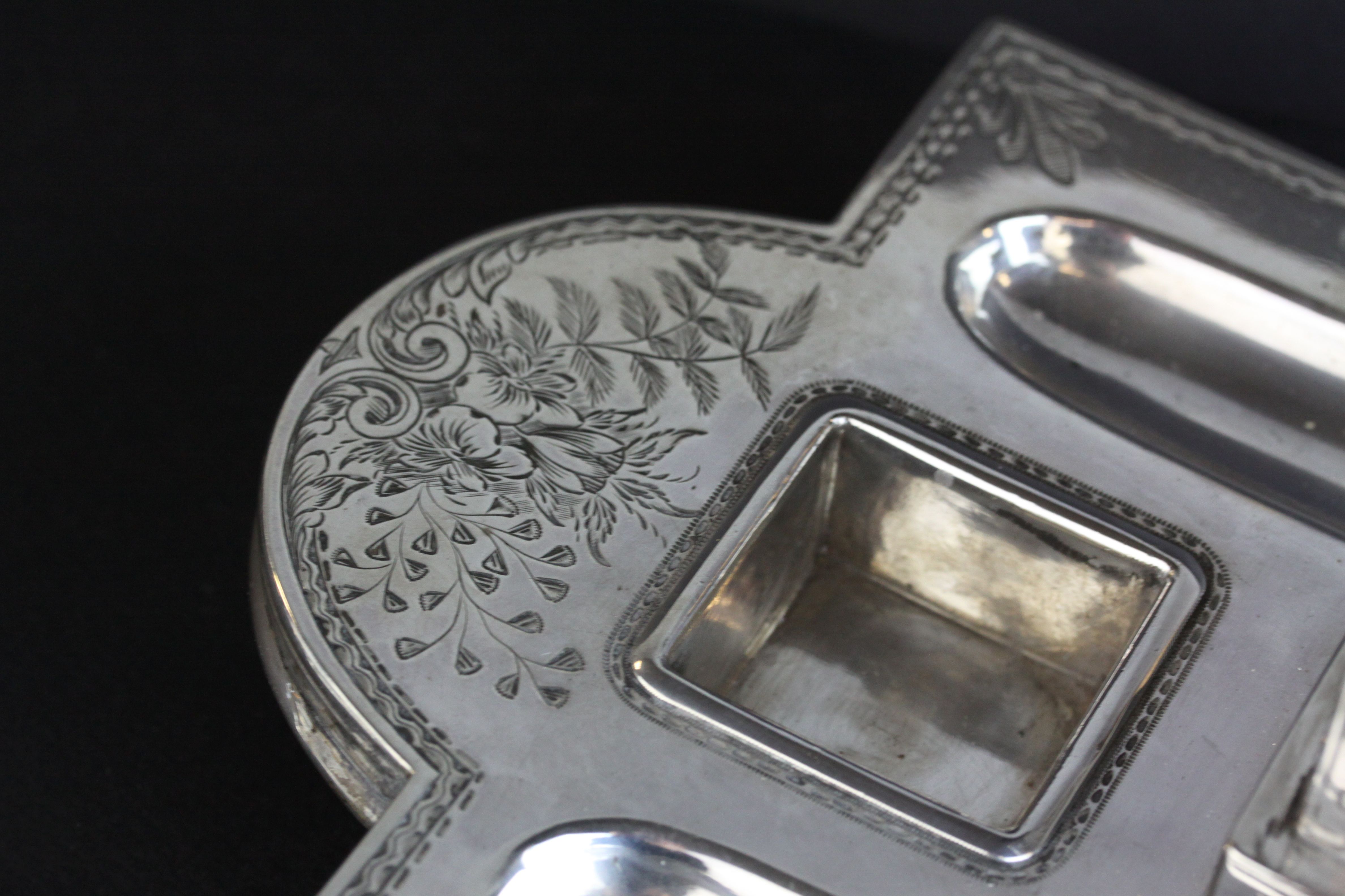 Victorian silver double ink and pen desk stand, the central compartment with cast Sphinx surmount - Image 9 of 20