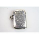 Edwardian silver vesta case, engraved foliate decoration, hallmarked Birmingham 1904, length