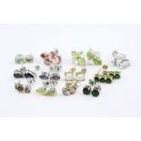 Twelve pairs of gem set silver stud earrings, to include precious white opal, fire opal,
