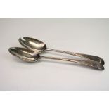 Pair of George silver table spoons, Old English pattern, initialled terminals, makers Hester