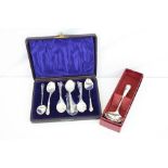 Cased set of six silver coffee spoons, barley twist stems, stylised terminal, makers Barnett Henry