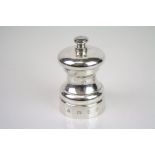 Silver pepper mill, plain polished, makers M C Hersey Ltd, London 1984, height approx 7cm