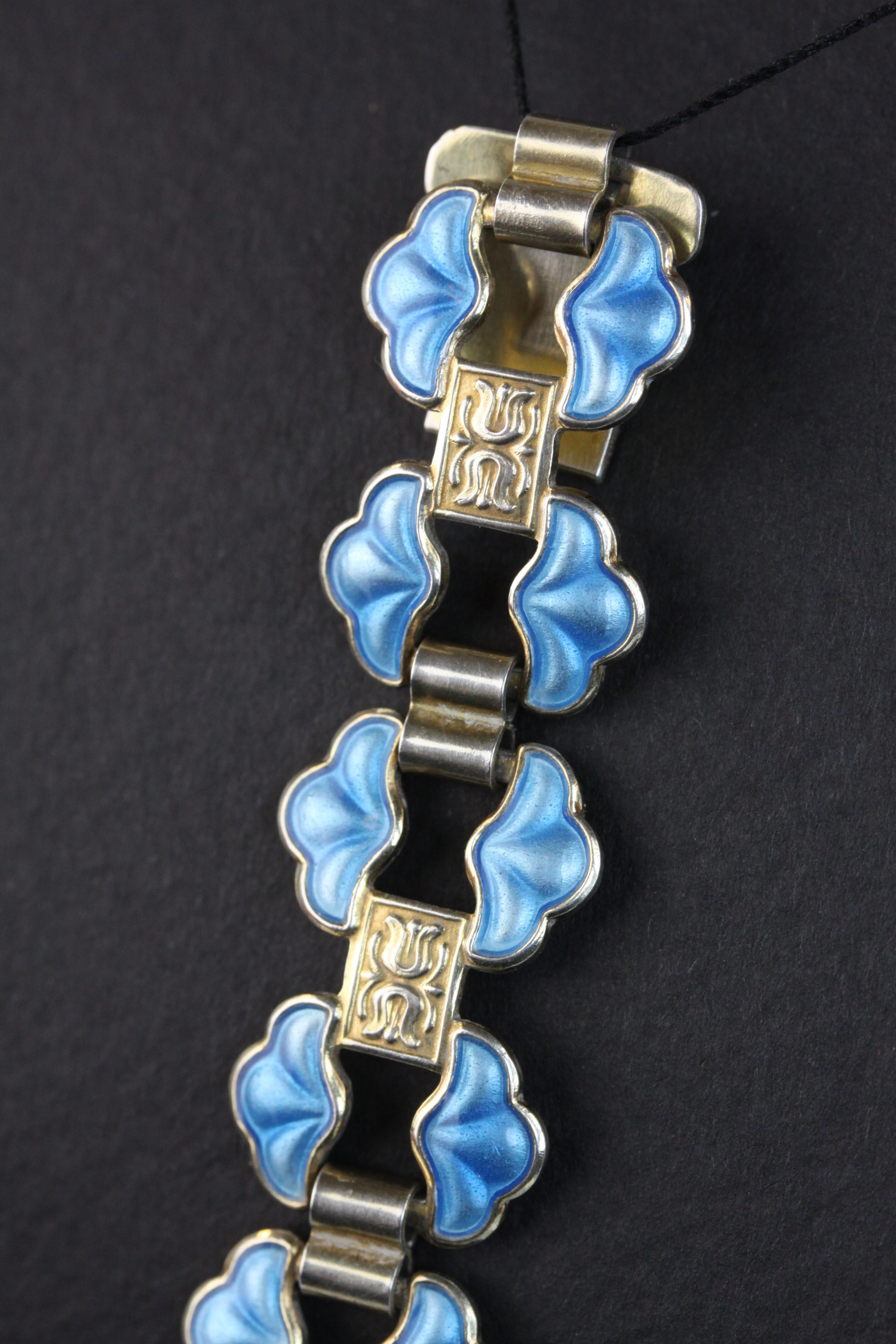 Albert Scharning Norwegian enamelled silver gilt bracelet, a double row of enamelled shell motifs - Image 4 of 5