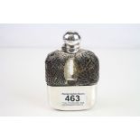 Victorian silver and crocodile leather mounted glass hip flask, the silver cap with bayonet