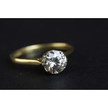 Diamond solitaire 18ct yellow gold ring, the round brilliant cut diamond weighing approx 1.50