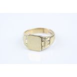 9ct yellow gold signet ring, plain polished square panel, tapered shoulders, ring size V½