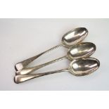 Three Victorian silver table spoons, old English pattern, makers Josiah Williams & Co, London 1861