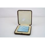 George V enamelled silver cigarette case, guilloche pale blue enamel (chip to corner) engine