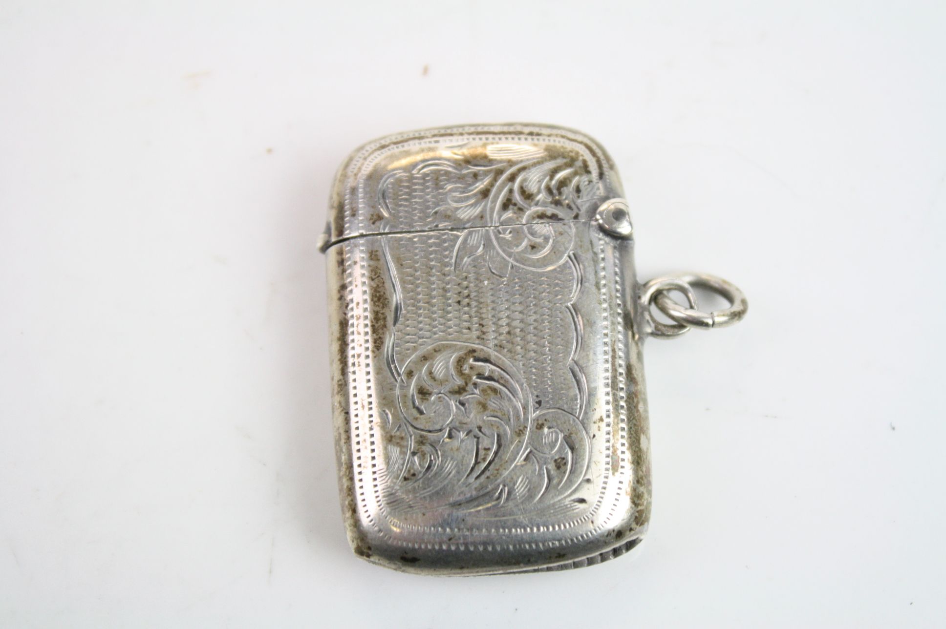 Edwardian silver vesta case, engraved foliate decoration, hallmarked Birmingham 1904, length - Image 2 of 5