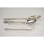 Silver spoon with later crimped edges and bright cut foliate decoration to bowl and stem, William