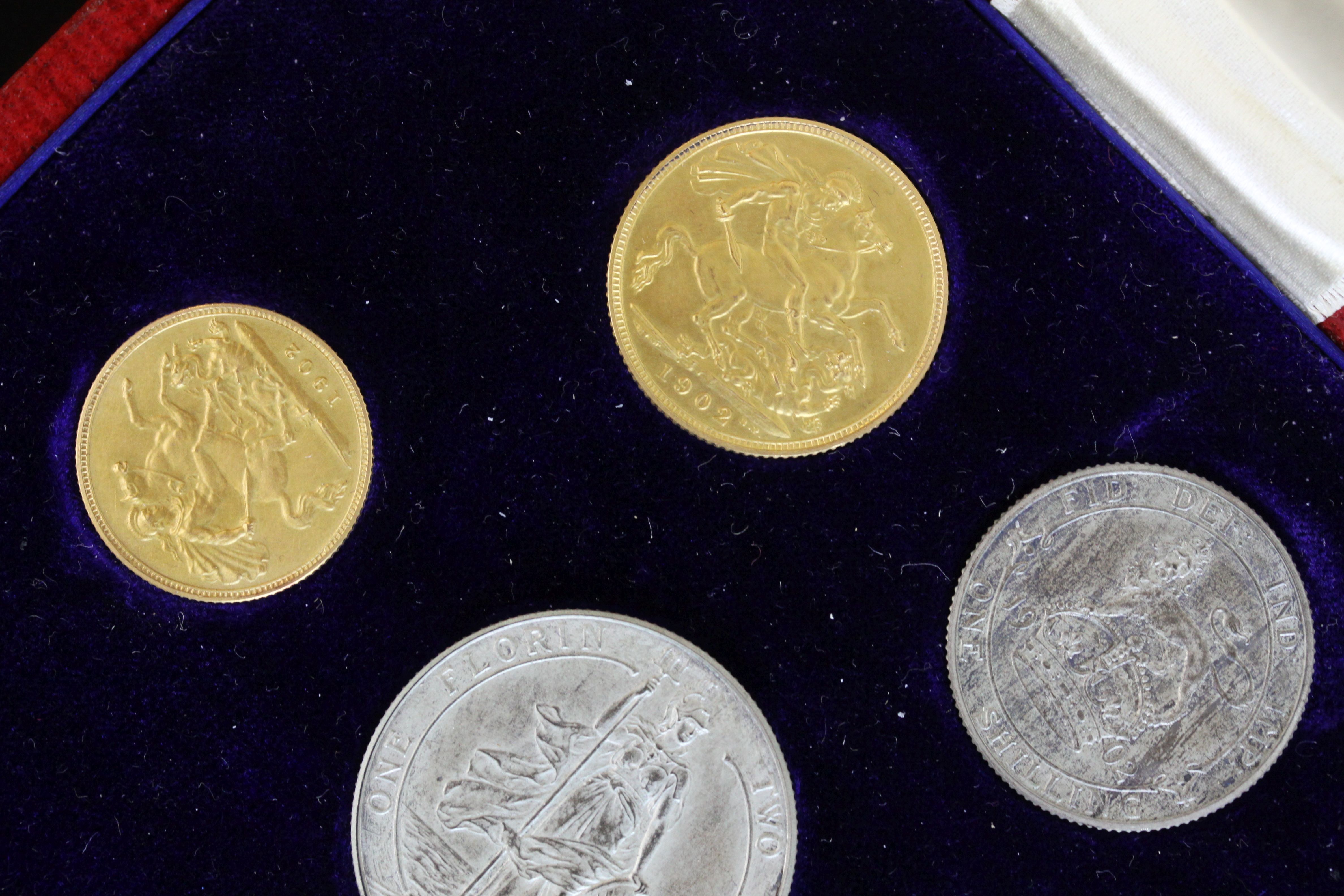 Cased 1902 Specimen Coins set, complete with 11 coins to include full gold sovereign and half gold - Image 3 of 6
