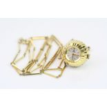 Bucherer ladies ball shaped gilt pendant watch, faceted sides, bar link gilt metal chain