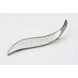 Aksel Holmsen Norwegian white enamelled silver brooch in the form of a leaf, stamped to the