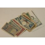 A small collection of approx 14 foreign banknotes