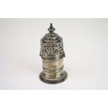 Victorian silver sugar caster, pierced foliate scroll design, makers John Hardman & Co, Sheffield