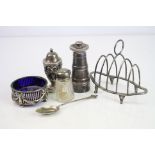 Collection of silver to include a late Victorian silver open salt cellar, pierced body with