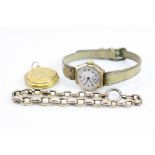 Hirco 9ct rose gold cased ladies wristwatch, a yellow metal locket, and a yellow metal bracelet (3)