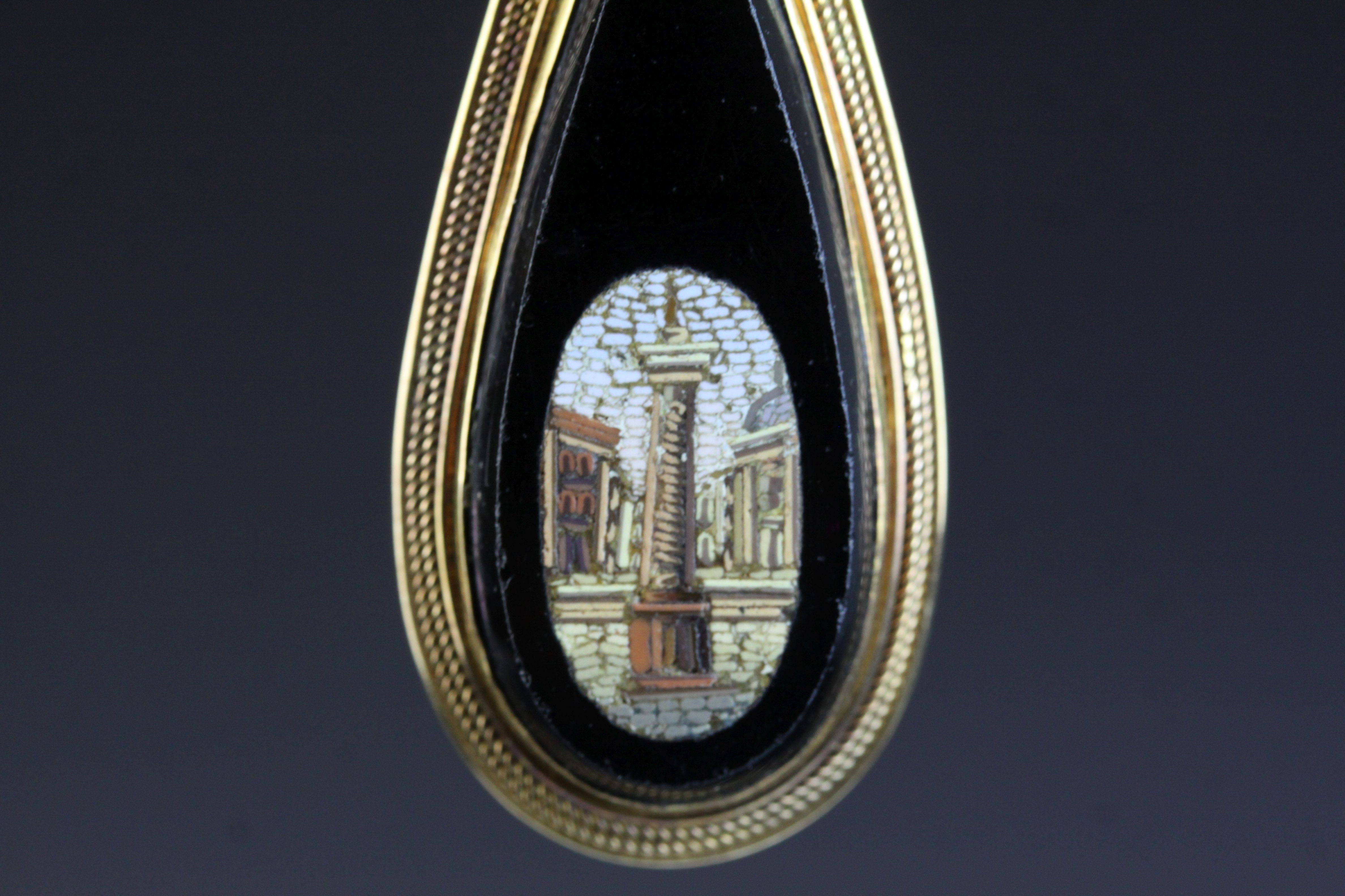 Victorian micro-mosaic unmarked yellow gold pendant depicting Trajan's Column, rub over setting, - Image 3 of 7