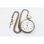 J. G. Graves Victorian silver open face key wind pocket watch, white enamel dial and subsidiary