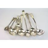 Small collection of silver to include Victorian silver dessert spoon, waisted form, cast shell and